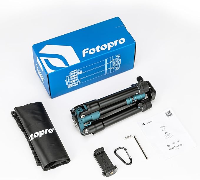 Fotopro Mini Tripod with Ball Head Phone Mount Detachable Selfie Stick Folded only 8.6" Max Load up to 6.6 lbs FY-810 Blue