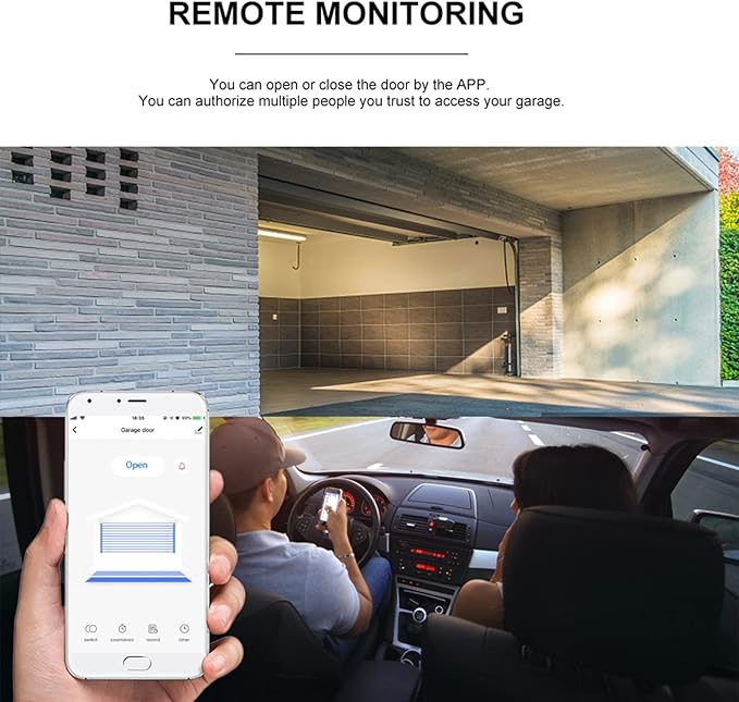 Tuya WiFi+BT Smart Garage Door Opener Controller Kit Intelligent Garage Controller Kit Timing Function Remote Monitoring Voice Control Compatible with Alexa,Google Home,IFTTT