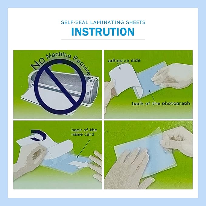 Uinkit 10 Mil 50 Pack Self Sealing Laminating Pouches, Laminate Plastic Sheets for 2.6 x 3.9-Inches Bussinesss Card Size Papers, Use in Office School Home Supplies, Glossy Finish, No Laminator Need