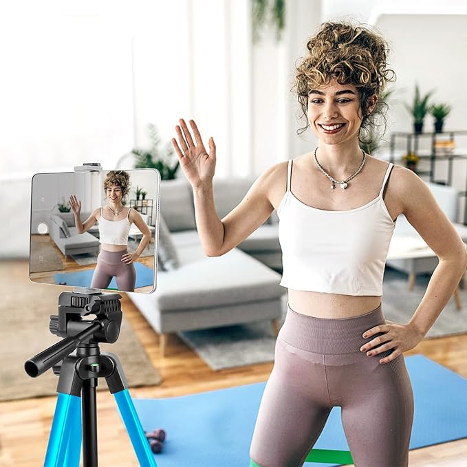 Aureday Phone Tripod Stand, 64” Extendable Cell Phone&Camera Tripod with Wireless Remote and Phone Holder, Aluminum iPad Tripod for Video Recording/Selfies/Live Stream/Vlogging (Blue)