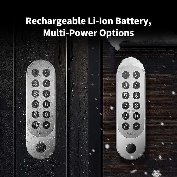 Aqara Smart Lock U200 (Fingerprint Keypad Included), Matter Over Thread, Keyless Entry Door Lock with Apple Home Key and Rechargeable Battery, Supports Apple Home, Alexa and SmartThings, Silver