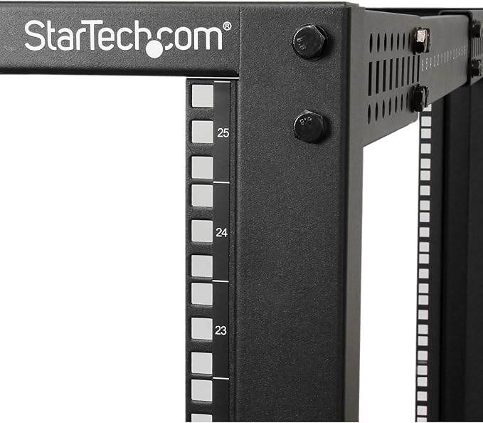 StarTech.com 4-Post 25U Mobile Open Frame Server Rack, 19in Network Rack with Wheels, Rolling Rack for Computer/AV/Data/IT Equipment - Casters, Leveling Feet or Floor Mounting (4POSTRACK25U)