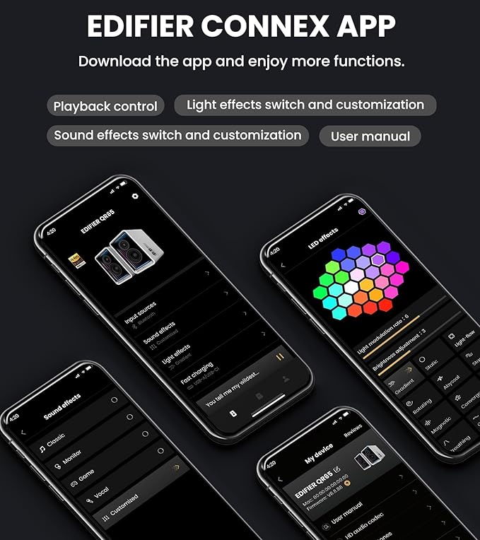 Edifier QR65 Desktop Active Monitor with 2.75" Long-Throw Aluminum Diaphragm mid-Low Drivers, Hi-Res Audio, Brilliant Light Effects, 70W Output Power Bluetooth Speakers with Stands - White