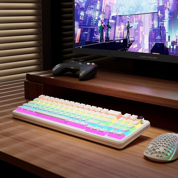 75% Mechanical Gaming Keyboard Wired, 77 Keys Anti-Ghosting, Hot Swappable Red Switch & Ergonomic Design, Rainbow LED Backlit Mechanical Keyboard for PC, Laptop, Gaming, Office