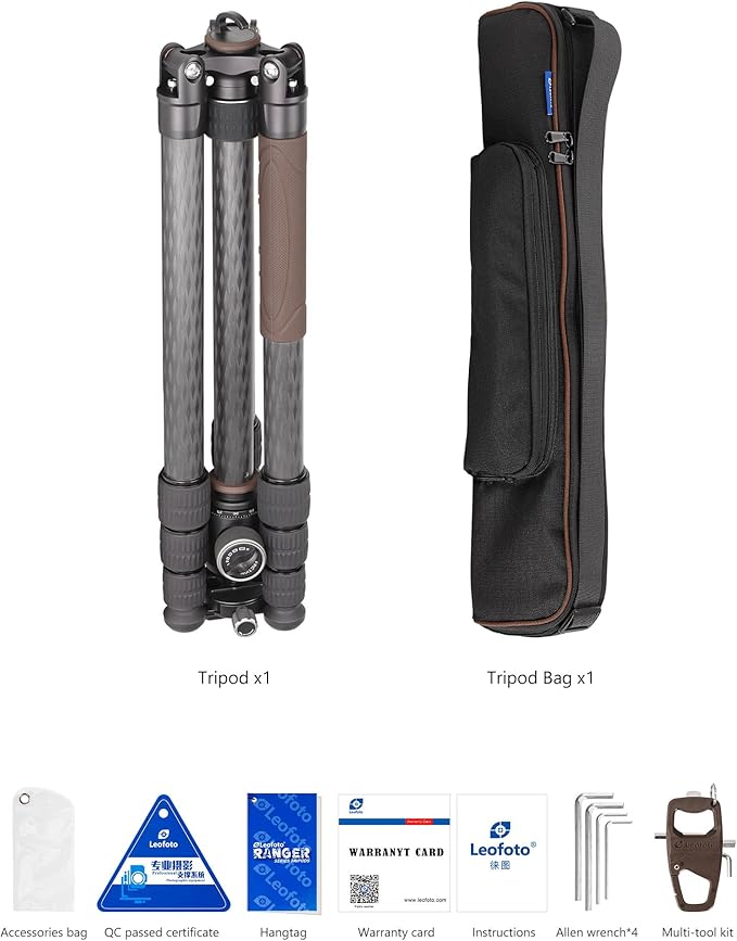 Compact Carbon Fiber Travel Camera Tripod with Ball Head, Reverse Folding Design, Maxload 8kg, Folded Height 450mm (LX-254CT+XB-32)