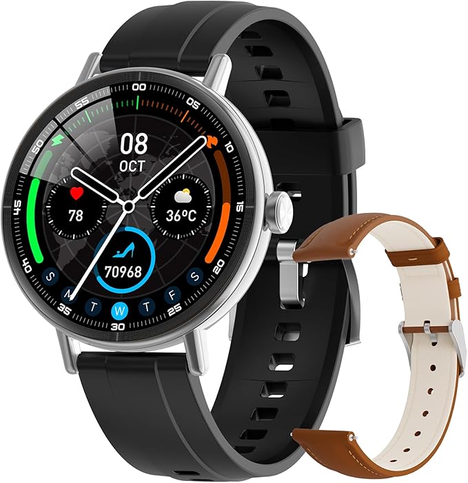 Smart Watches for Men/Womem,1.27" HD Fitness Watch Answer/Make Call, Heart Rate/Sleep/SpO2,Round Smart Watch for iPhone/Samsung/Android,IP68 Waterproof,110+ Sport Mode-Black(2 Bands)