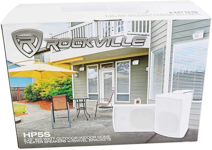 Rockville Pair HP5S 5.25" Outdoor/Indoor Home Theater Speakers w/Swivel Bracket, White
