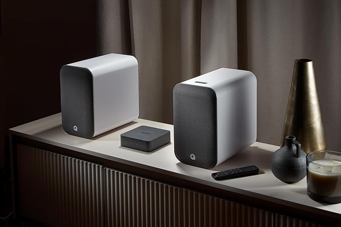 Q Acoustics M20 Bluetooth Speakers HD Wireless Speakers Music System White - Tweeter 0.9", Mid Bass/Driver 4.9", Freq. Response 55Hz–22kHz, Crossover Freq. 2.4kHz - Powered