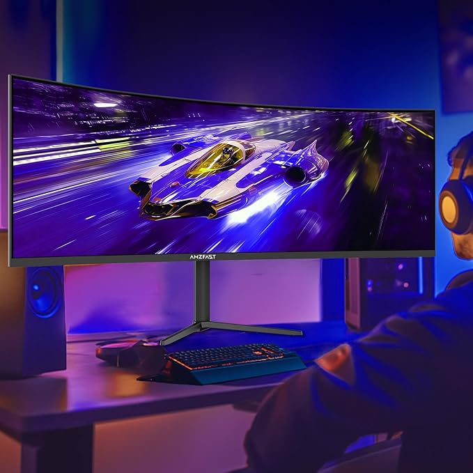 Amzfast 49 Inch Curved Monitor 120Hz DQHD 5120x1440p Ultrawide Gaming Monitor, 120% sRGB, 3000:1, 1ms, HDR, Adaptive Sync, PIP/PBP, Low Blue Light, HDMI 2.0/DP 1.4, VESA 75x75, AMZG49C7U