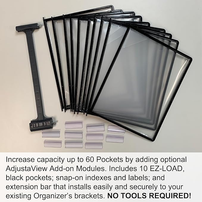 Ultimate Office AdjustaView 10-Pocket Desk Reference Organizer with Easy-Load Pockets and Compact Weighted Base for Stability, Black Pockets