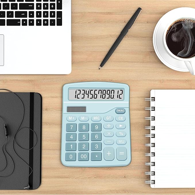 Calculators, Splaks 2 Pack Standard Functional Desktop Calculators Sola and AA Battery Dual Power Electronic Basic Calculator with 12-Digit Large Display for Office, Home, School (1 Blue & 1 Pink)