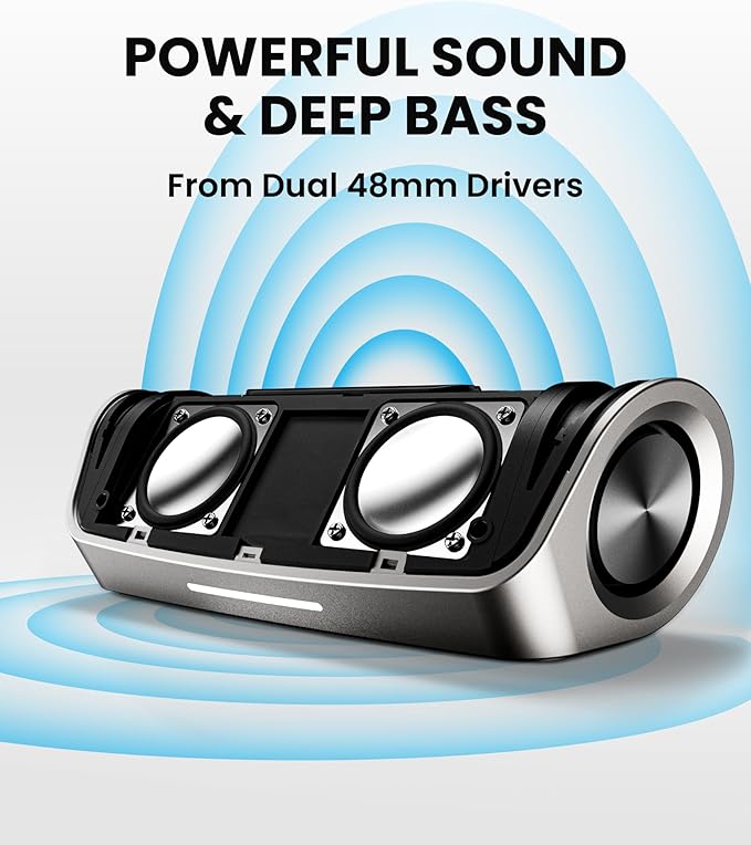 Cleer Scene Wireless Bluetooth Speaker, Simple Fast Pairing, Waterproof IPX7, 12Hrs Play time, Deep Bass, Built-in Mic, Powerful Portable Speakers, for Outdoor & Party, Home, Grey