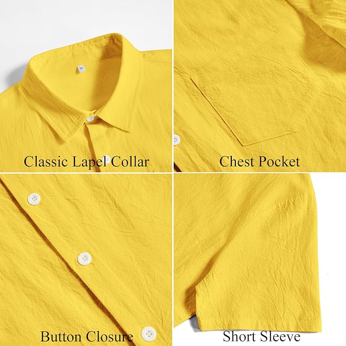 Vssjavun Mens Short Sleeve Button Down Shirts Casual Cotton Shirt Summer Beach Tops with Pocket