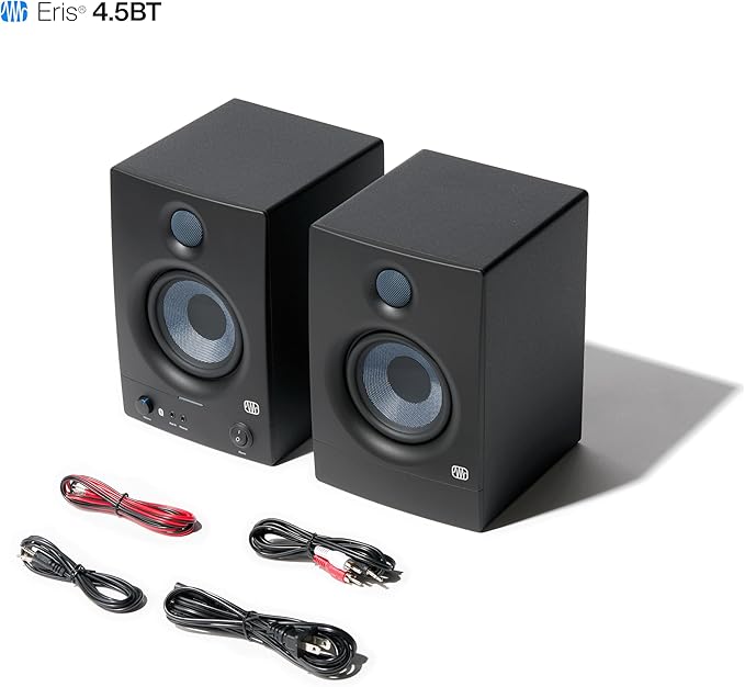 PreSonus Eris 4.5BT Bluetooth Studio Monitors, Pair — 4.5" Inch Powered Bookshelf Speakers, Stereo, Desktop Computer, Near Field Music Production, Audio Mixing Recording