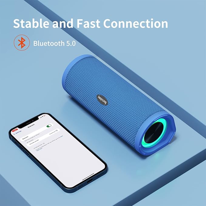 HEYSONG Portable Bluetooth Speaker, Waterproof Wireless Shower Outdoor Speakers, IPX7 Floating, 5000mAh, TF Card, Good Bass, Loud Sound for Beach, Pool, Kayak Accessories, Gifts for Men Women - Blue