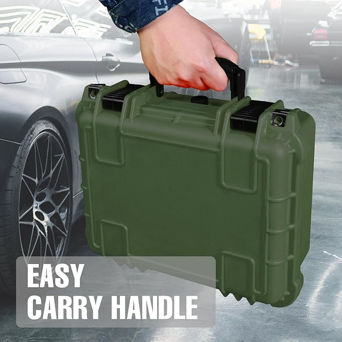 14x 11.5x 6.5 Inch Hard Case, Portable Weather Waterproof Protective Camera Case with Customizable Foam, Fit Use of Drones, Camera, Equipments, Green