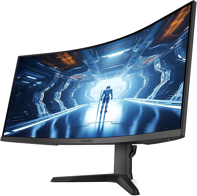 KOORUI 34-inch Curved Ultrawide WQHD 3440×1440 Gaming Monitor, 165Hz 1000R- PIP/PBP, 1ms(MPRT), HDR400, DCI-P3 95%, FreeSync Premium, 1 x DP 1.4 & 2 x HDMI 2.0, Tilt Height Swivel Adjustment, 34E6UC