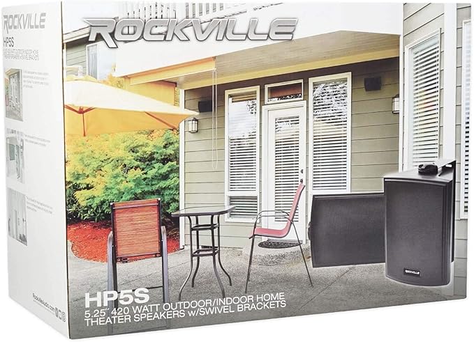Rockville Pair HP5S BK 5.25" Outdoor/Indoor Wall Mount Speakers, 140W RMS/420W Peak, IPX44 Weatherproof, Swivel Brackets, for Patio, Home, or Commercial Use