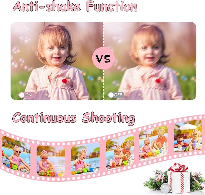 Underwater Camera, Waterproof Camera Autofocus with 32GB Card, 10FT Waterproof Digital Camera with 2.7" Screen for Kids, 16X Fill Light Portable Compact Digital Camera for Snorkeling, Pink