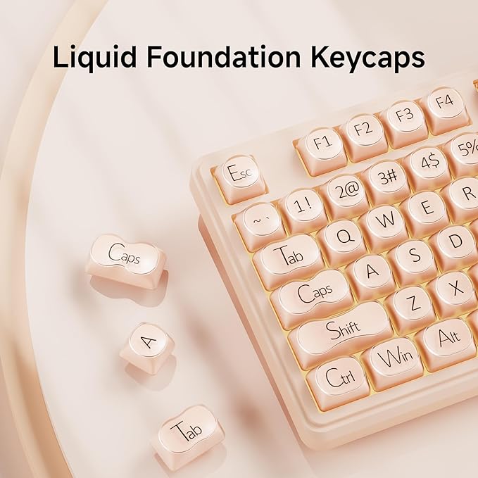 V102 Wired Keyboard, 98 Keys Creamy Gaming Keyboard with Number Pad, Display Screen & Media Knob RGB Silent Wired Cute Computer Keyboard for Laptop PC Gamer - Cream Pink