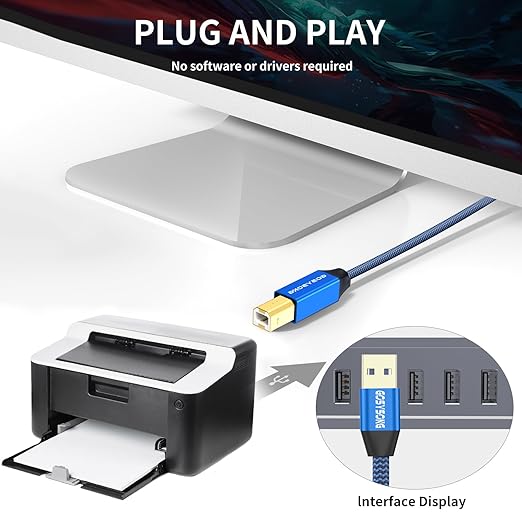 USB Printer Cable 15ft, USB 2.0 Printer Cord, Type A to Type B Printer Cable, High Speed Printer USB Cable (Blue)