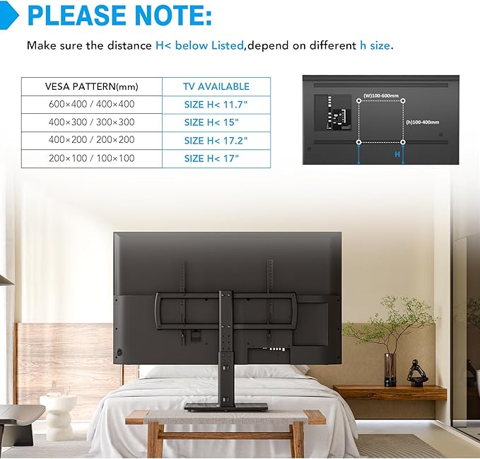 Universal Tabletop TV Stand with Wall Mount for 32 to 70 inch 4 Level Height Adjustable, Heavy Duty Tempered Glass Base, Holds up to 110lbs Screens, HT03B-002