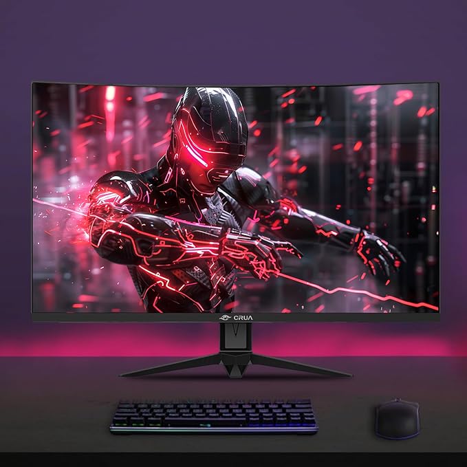 CRUA 27" Curved Gaming Monitor, 2k QHD(2560*1440P) VA Screen, 1800R, 165Hz/180Hz Computer Moniter, Supports AMD Freesync, 120% sRGB, Built-in Speakers, Wall Mountable Installs(HDMI 2.0/DP 1.4)-Black