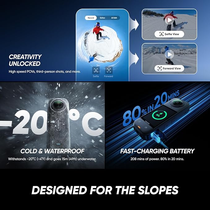 Insta360 X5 Get-Set Bundle - Waterproof 8K 360° Action Camera, Leading Low Light, Invisible Selfie Stick Effect, Rugged and Replaceable Lens, 3-Hour Battery, Built-in Wind Guard, Stabilization