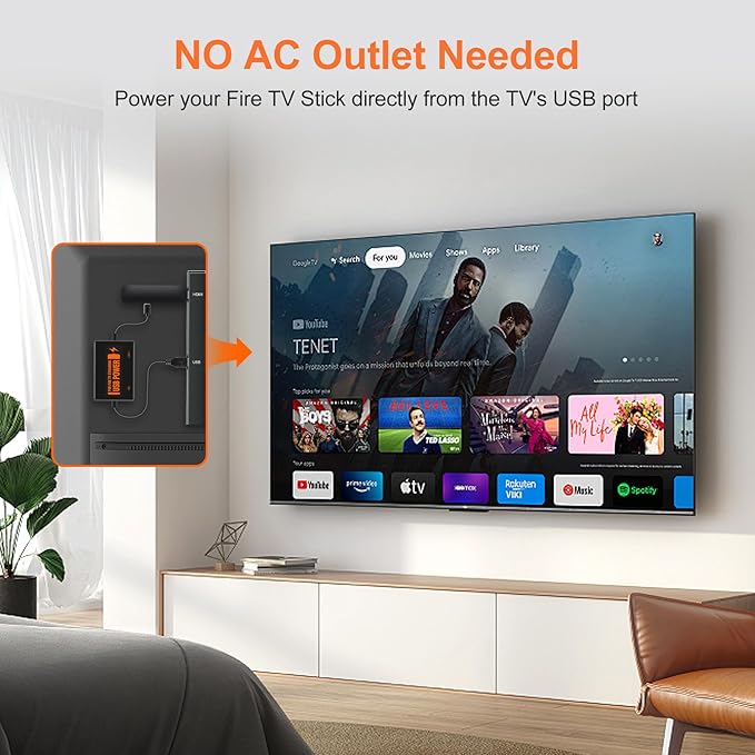 Fire Stick Power Adapter, USB Power Cable for Fire TV Stick, Powers Streaming TV Sticks Directly from TV's USB Port, 5V/2.1A for FireStick 2/3/4K/4K Max/Lite, Eliminates The Need for AC Adapter