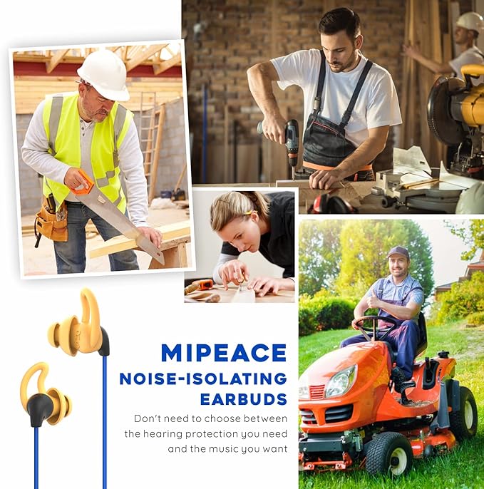 MIPEACE Ear Plug Headphones for Work, Custom-fit Work Earbuds Earphones-Safety Headphones for Construction Industrial