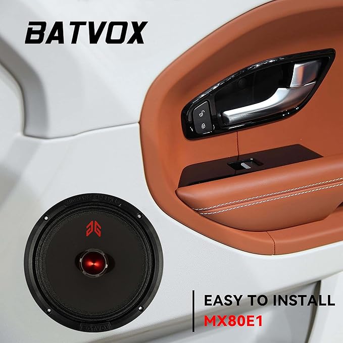 MX80E1 Midrange Loudspeaker 8" Red Bullet, 560W Max, 6 Ohms, Premium Quality Audio Door Speakers for Car or Truck Stereo Sound System, Black (2 Speaker)