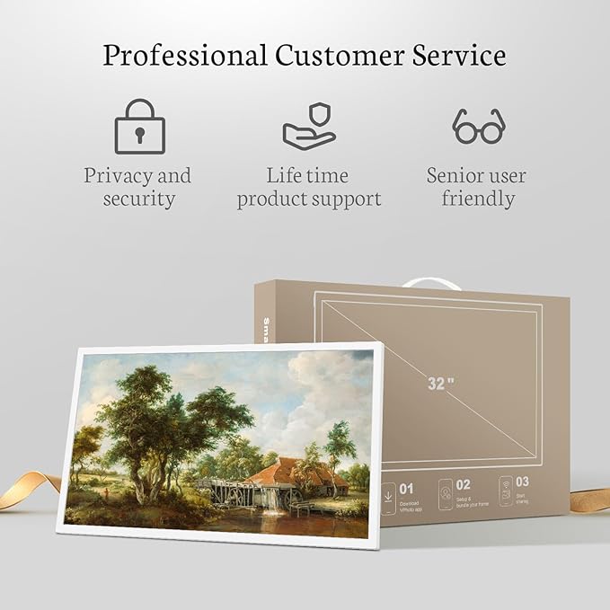 BSIMB 32 Inch Large Digital Picture Frame, Touchscreen 64GB 1920x1080 FHD WiFi Photo Frame Electronic Display Remote Control, Share Pictures/Videos via Free App/USB/SD Easy Setup Gifts for Mom, White