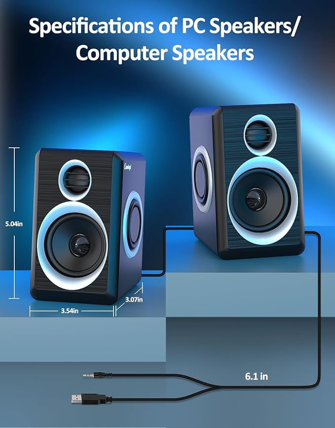 2.0 Computer Speakers, PC Speakers 3.5mm Aux Input, USB-Powered Small PC Speakers with Deep Bass, Suitable for Desktop Computers/Laptops Built in 4 Speaker Diaphragms