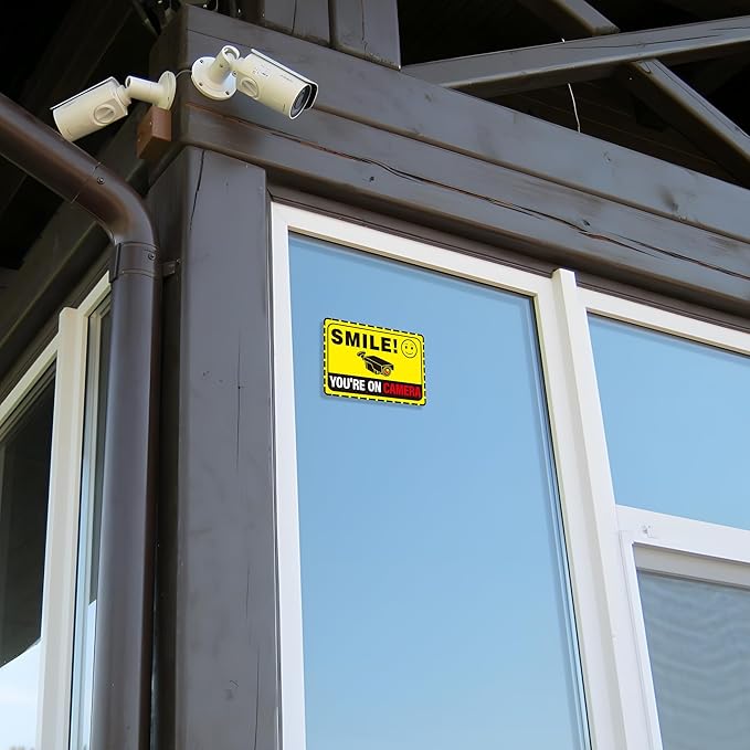 3PCS Smile Your On Camera Sign, Self-Adhesive Waterproof and Fade-Resistant Security Camera Sticker,You Are Being Recorded Sign for Home, Office, Shop, Door(7.7" x 5.3")