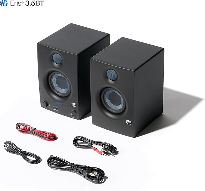 PreSonus Eris 3.5BT Studio Monitors, Pair — 3.5" Inch Powered Bookshelf Speakers, Stereo, Desktop Computer, Near Field Music Production, Audio Mixing Recording