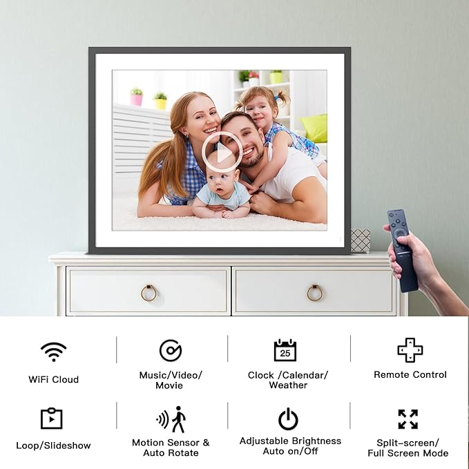Digital Picture Frame 17" Large-Digital-Photo-Frame - 32GB Electronic Picture Frame with 1280 x 960 IPS Touch Screen, Motion Sensor, Auto-Rotate, Share Photos/Videos Via App Email, Gifts for Mom Dad