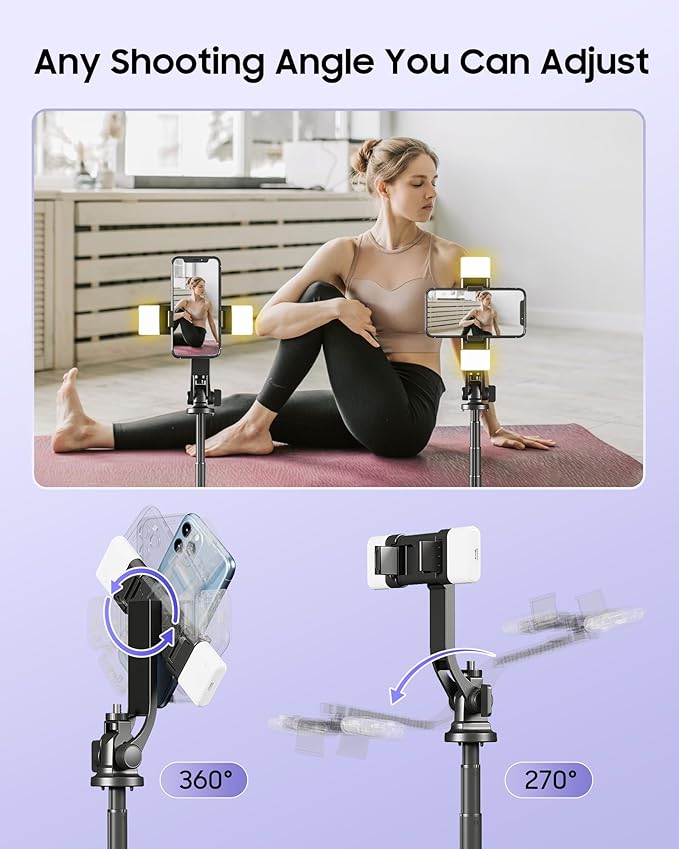 53'' Selfie Stick Tripod with Light, Enhanced 4-Leg Cell Phone Stand Camera Tripod with Rechargeable Wireless Remote & 2 Fill Light, Portable Selfie Stick Travel Essentials for iPhone Android