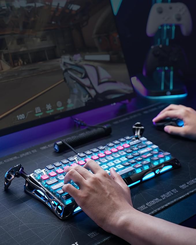 GravaStar Mercury V75 Pro HE Keyboard – 75% Layout Gaming Keyboard, Hall‑Effect Magnetic Switches, Only Wired, Hot‑Swappable, 8000 Hz Polling, Dual‑Zone RGB, Semi‑Aluminum Frame with Cyberpunk