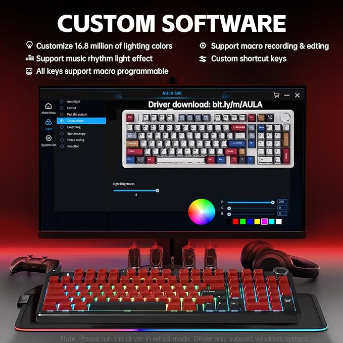 x Aula F99 Pro Keyboard, Wireless Mechanical Keyboards Gaming Hot Swappable Custom Creamy Keyboard 96% Gasket Tri-Mode BT5.0/2.4GHz/USB-C,RGB Backlit PC Gaming Keyboards,Pre-lubed Ice Vein Switch