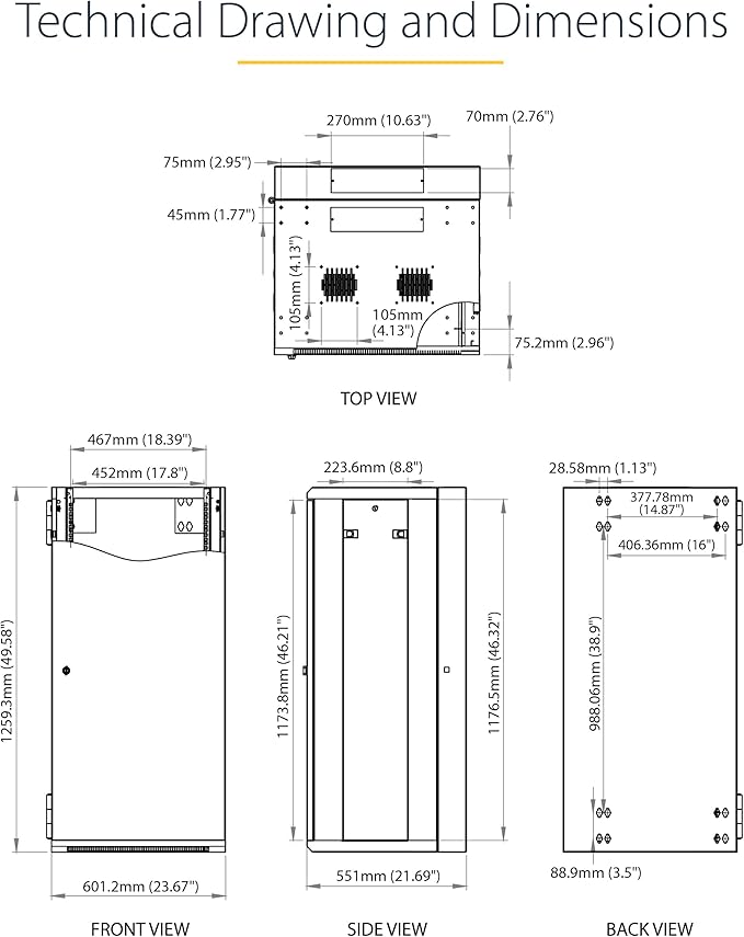StarTech.com 4-Post 26U Wall Mount Network Cabinet w/ 1U Shelf, 19" Wall-Mounted Server Rack Kit for IT / Data Computer Equipment, Ships Fully Assembled