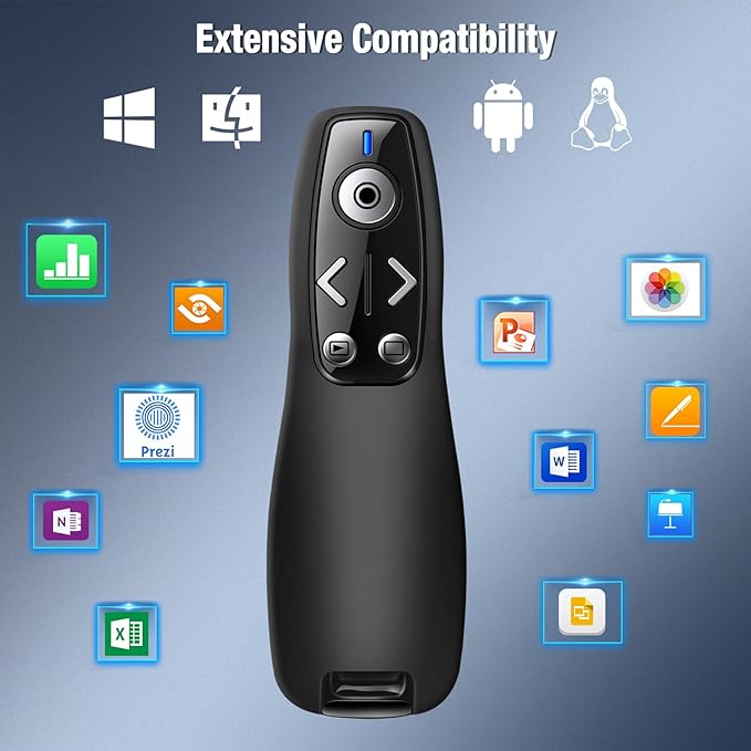 All-in-One Wireless Presentation Clicker with Red Light & Volume Remote Control- USB&Type-C PPT Remote Compatible with Mac/Windows/Laptop/Computer - Ideal for Powerpoint, Business, Classroom
