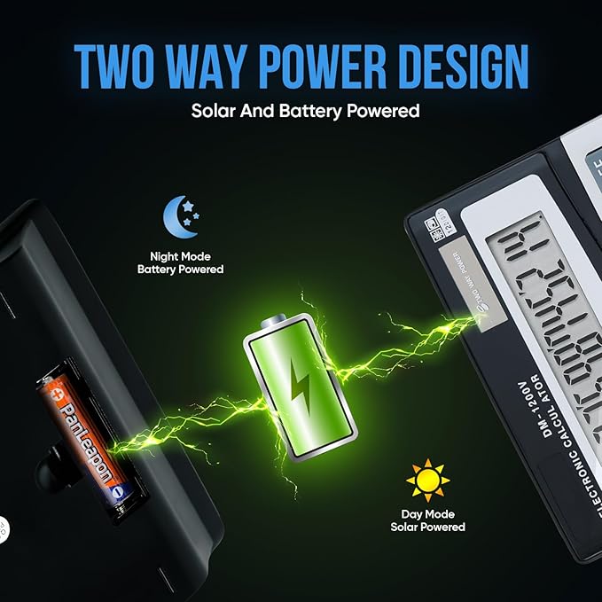 Desktop Calculator with Extra Large LCD Display - 12-Digit, Big Buttons, Dual Solar and Battery Power for Office, Financial, School and Home Use (Holifeos)