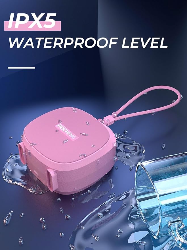 Speaker, Small Portable Bluetooth Wireless IPX5 Waterproof Shower Speaker,Loud Stereo Sound Deep Bass,TWS Paire, RGB Lights,Long Playtime for Outdoor Party, Great Gift,1PC(Pink)