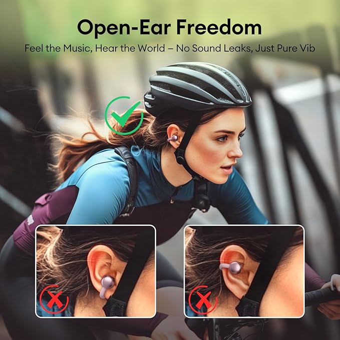 PAXA Clip On Open Ear Earbuds Wireless Bluetooth 5.4, Clip On Earbuds with LCD Touchscreen, Lightweight Comfort Open Ear Headphones for Sports, Fitness, and Workouts, Rose Gold M100