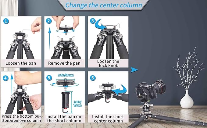 Carbon Fiber Tripod-INNOREL GT254C Professional Camera Stand Compact Portable Tripod for Digital DSLR Camera 4-Section Camera Stand Support with Special-Shaped Center Column Load 33lb/15kg