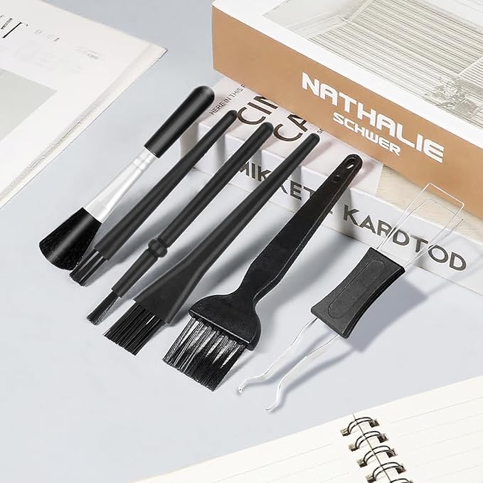 6PCS Keyboard Cleaning Kit with Keycap Puller & Switch Puller, Mini Anti-Static Dust Brush for Computer Motherboard Camera Small Space, Stainless Steel Key Remover for Mechanical Keyboard