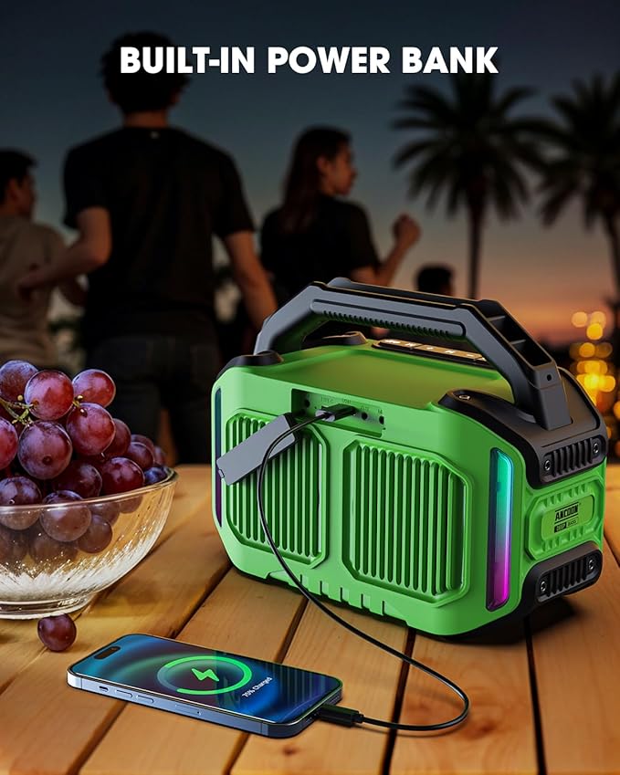 Speakers Bluetooth Wireless: 80W(Peak) Loud Speaker with Bass, 20H Playtime, IPX6 Waterproof, Large Jobsite Speakers for Work, Outdoor, Workshop, Garage, Portable Speaker with TWS (Green)