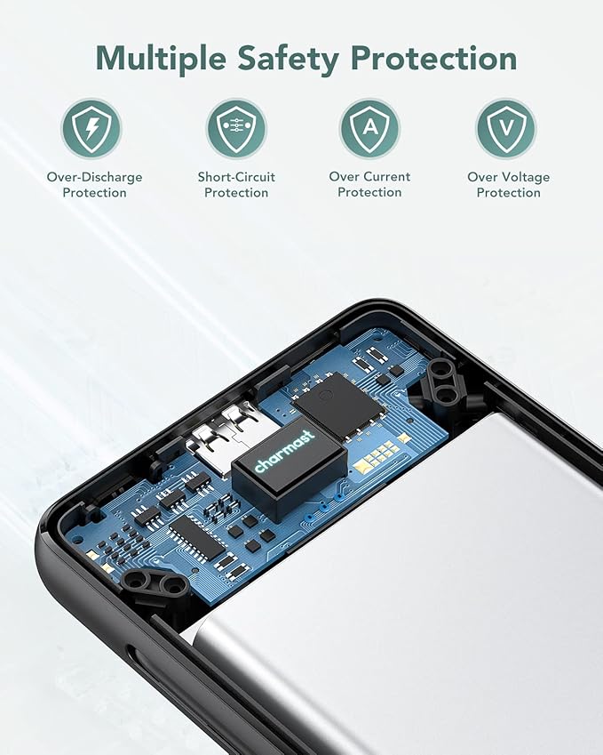 charmast Portable Charger with Built-in Cables & Wall Plug, 10000mAh Portable Power Bank, External Battery Pack Travel Essentials Compatible with iPhone 16/15/14/13, Samsung, iPad etc