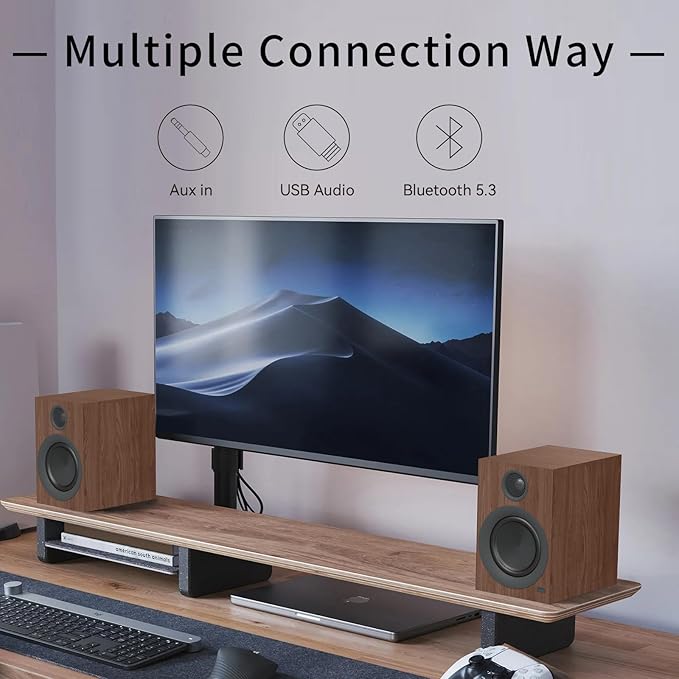 Bluetooth Bookshelf Speakers, 75W Powered Active Speaker with 4 Inch Woofer, HiFi Speaker with aptX Bluetooth USB for Home, Studio, Gaming, Set of 2, Bronze