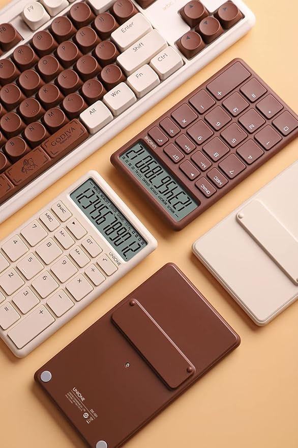 UNIONE Pocket & Desktop Beige Calculator with a Bright LCD, Dual Power Handheld Desktop. Color. Business, Office, High School